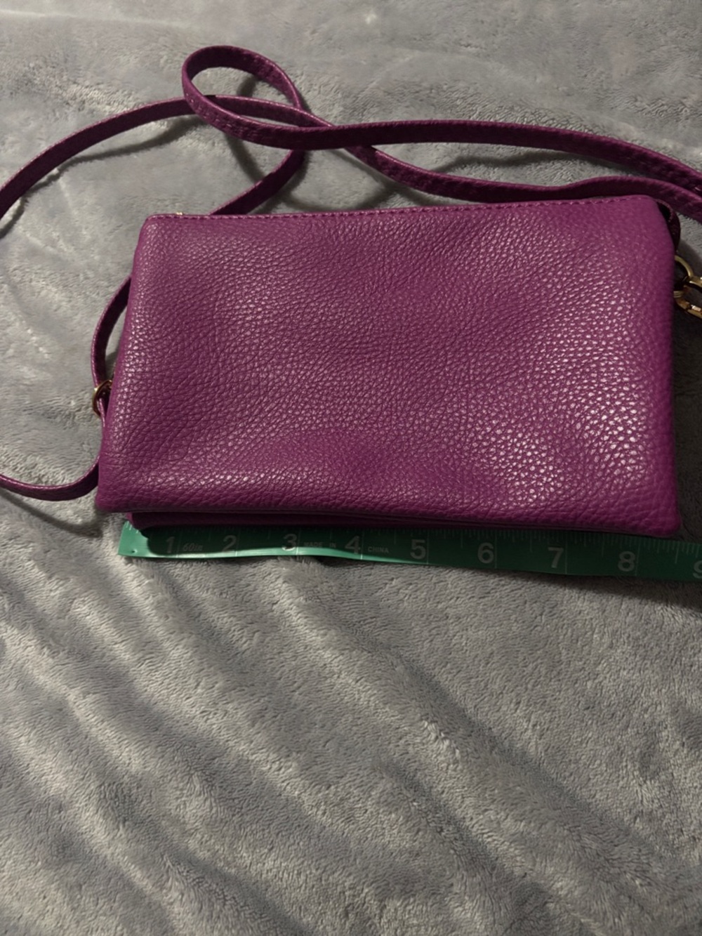 Compact Purple Pebbled Leather Crossbody Bag
